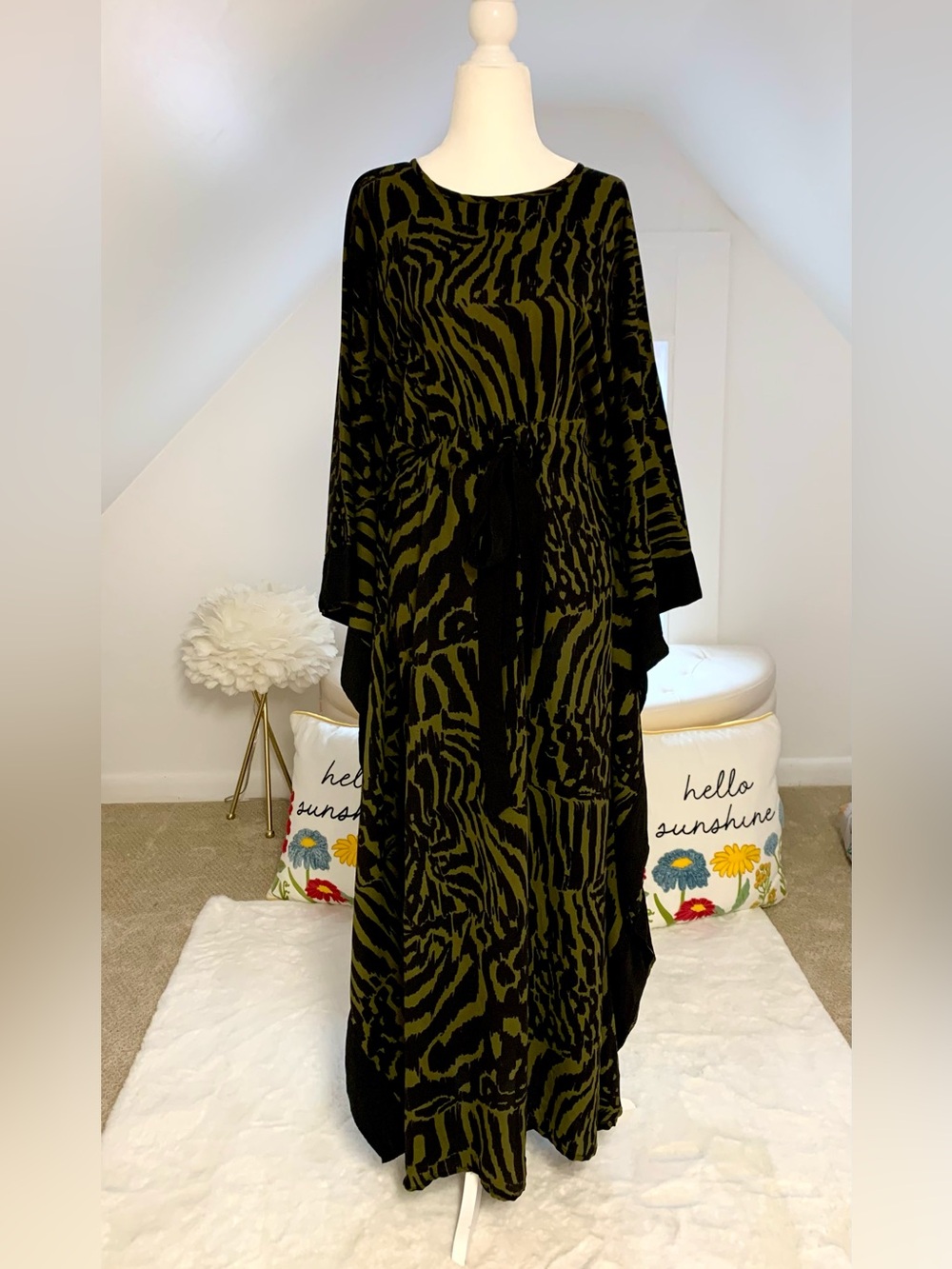 Women Zebra-Print kaftan Dress in Olive and Black casual summer wear vacation